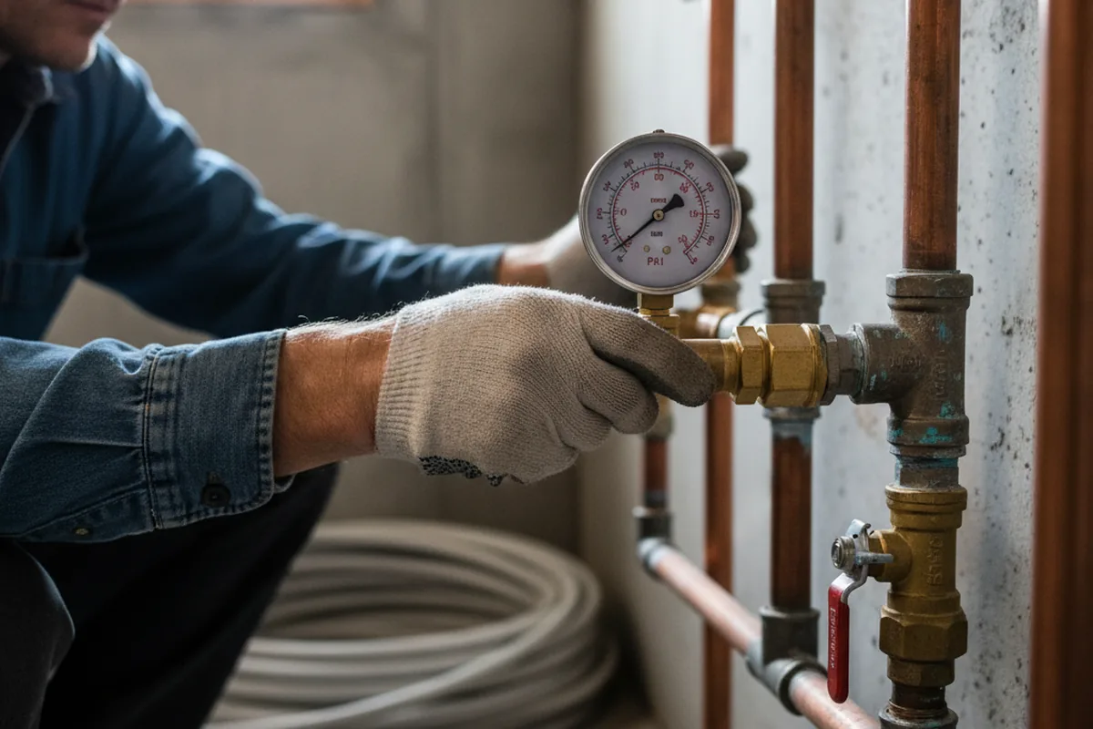 Pressure testing a repaired line during Water Line Repair in Garwood